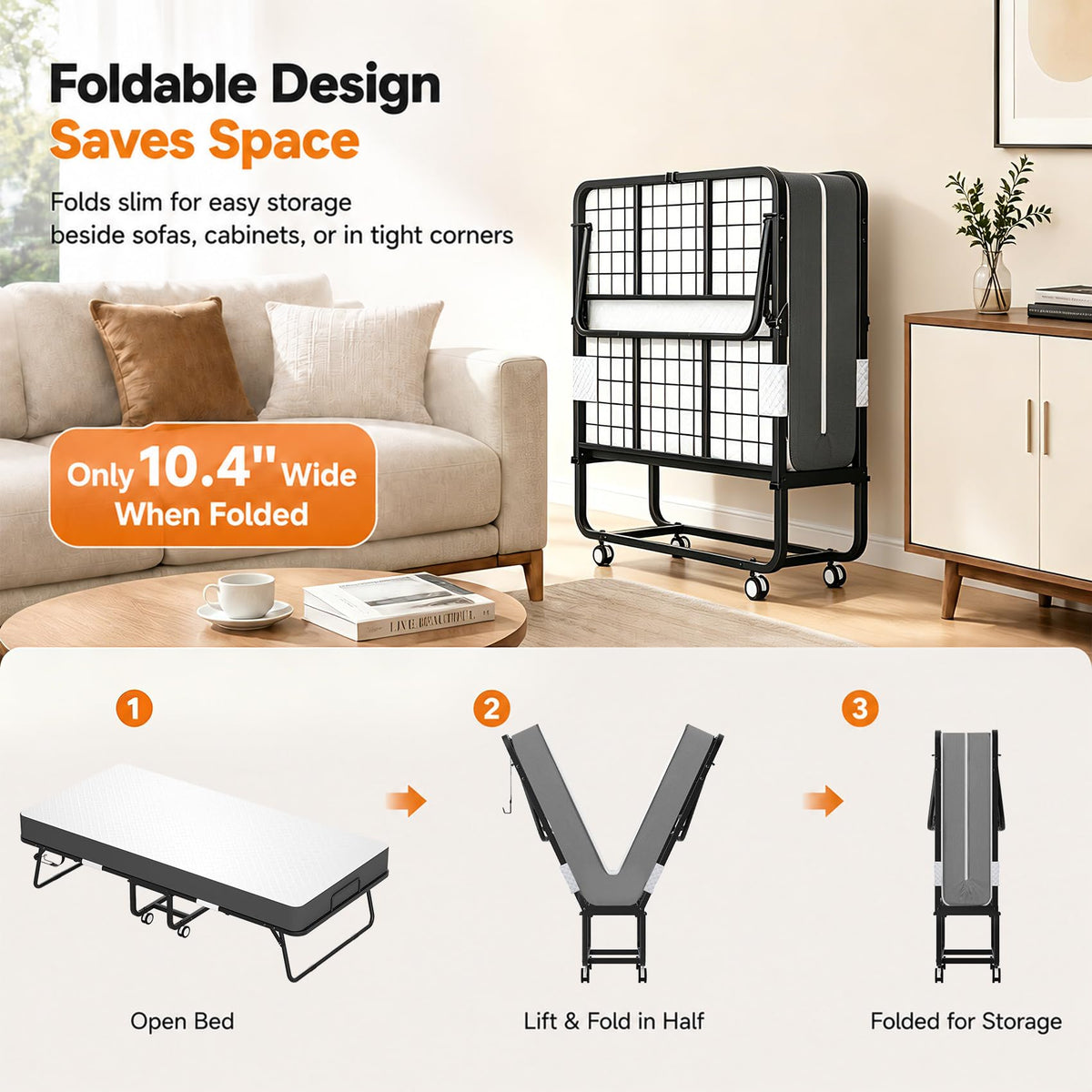 Folding Bed with Mattress Twin 75 x 38 in J31766