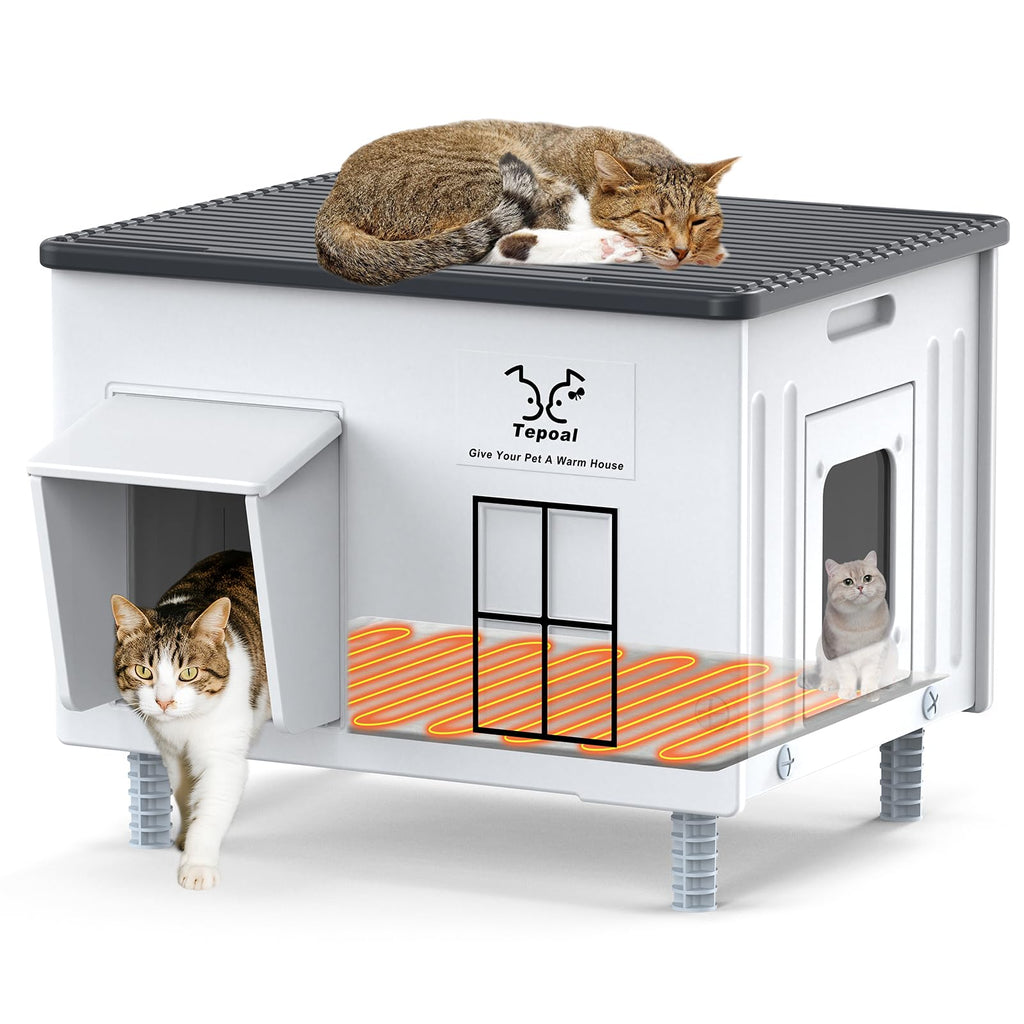 Large 100% Weatherproof Heated Outdoor Cat House with Escape Door F90289