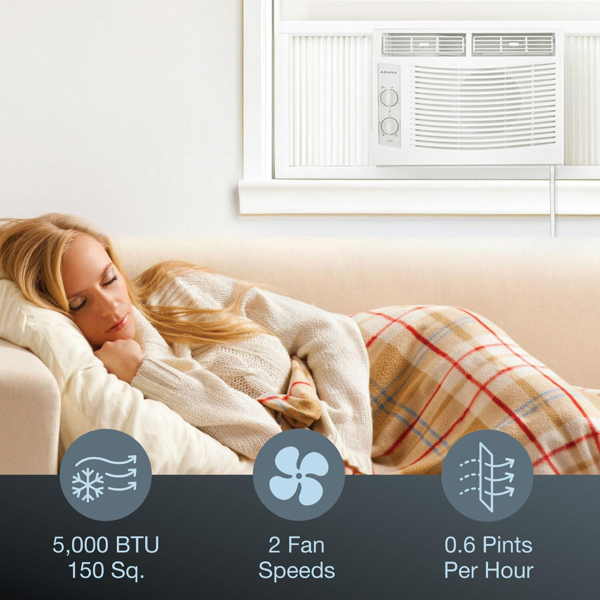 5,000 BTU Window Air Conditioner with Mechanical Controls, Dehumidifier, Washable Filter, 2 Fan Speeds, White A79036