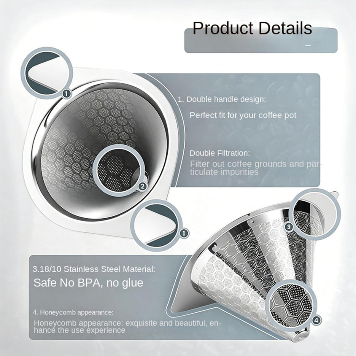 Heat Resistant Reusable Stainless Steel Drip Coffee Filter M121508