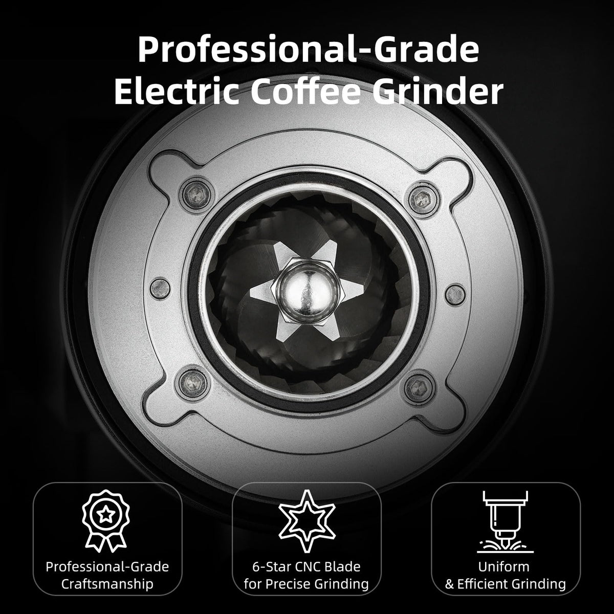 Black Electric Burr Coffee Grinder with Stainless Steel Conical Burr Y70649
