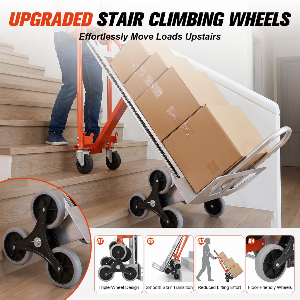 4-in-1 Convertible Stair Climbing Hand Truck, 1000LBS Heavy Duty Folding Aluminum Dolly Cart with Wheels & Handle Q80225