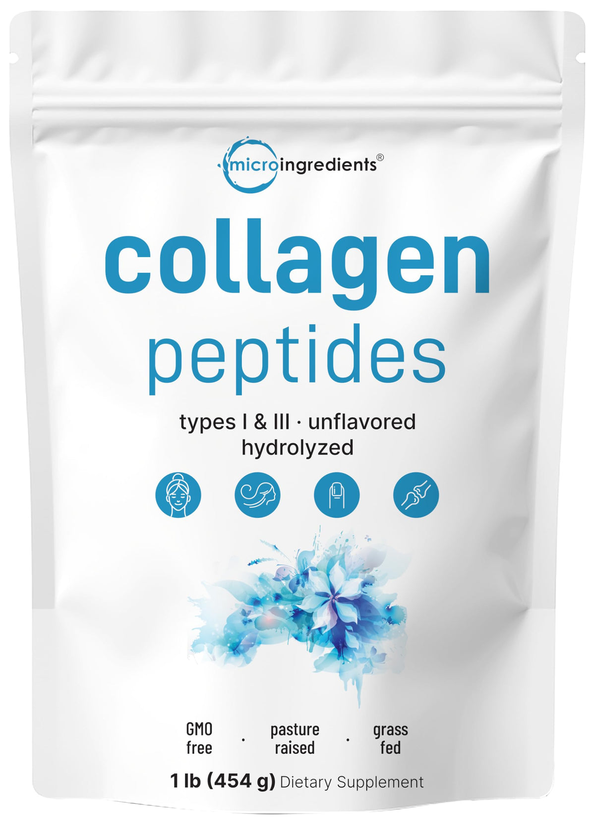 Hydrolyzed Collagen Peptides Powder, 1 lb Unflavored Type I & III W7227