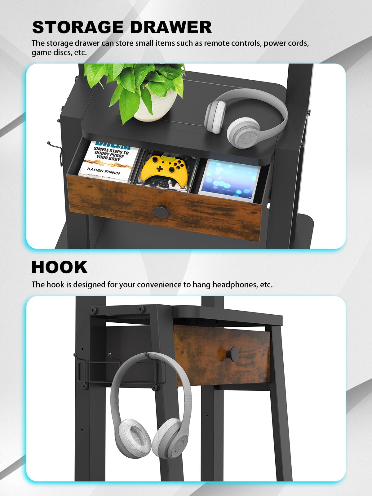 Rolling TV Stand with Power Outlet and Fabric Drawer for 32-75 Inch Flat/Curved Screen S33963