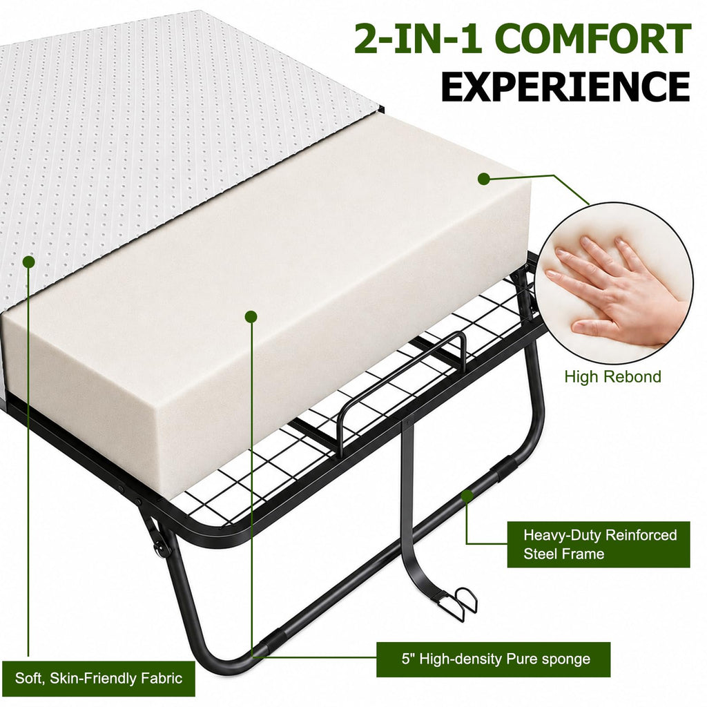 Folding Bed with Mattress Twin 75 x 38 in J31766