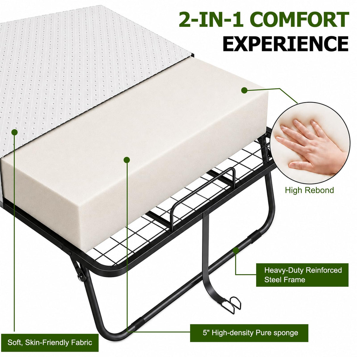 Folding Bed with Mattress Twin 75 x 38 in J31766