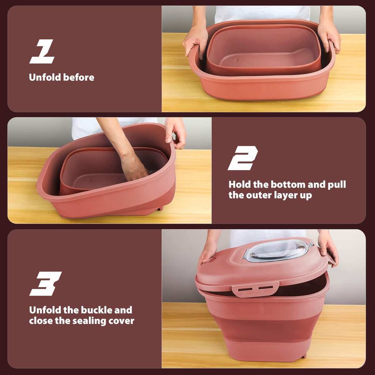 Collapsible Airtight Dry Food Storage Containers with Rolling Wheel M7894