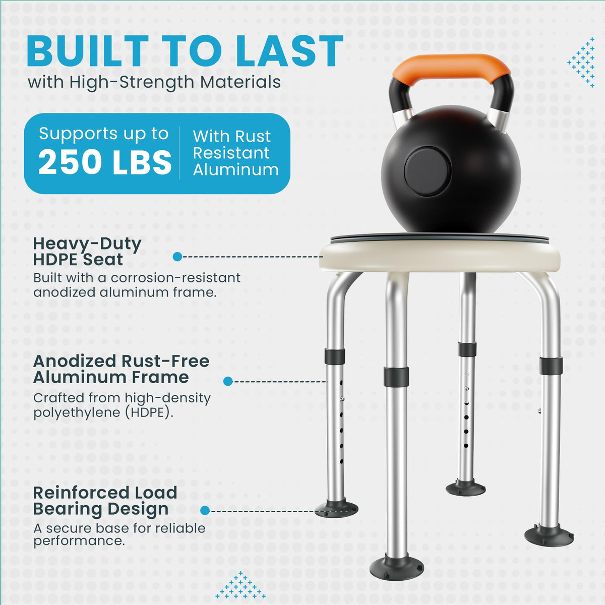 Adjustable Swivel Shower Stool with Non-Slip Feet V1127