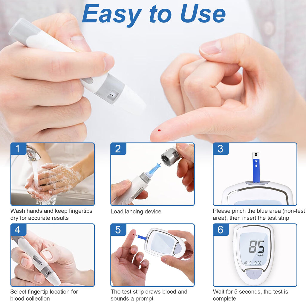 Blood Sugar Testing Kit with 100 Strips & 100 Lancets U515