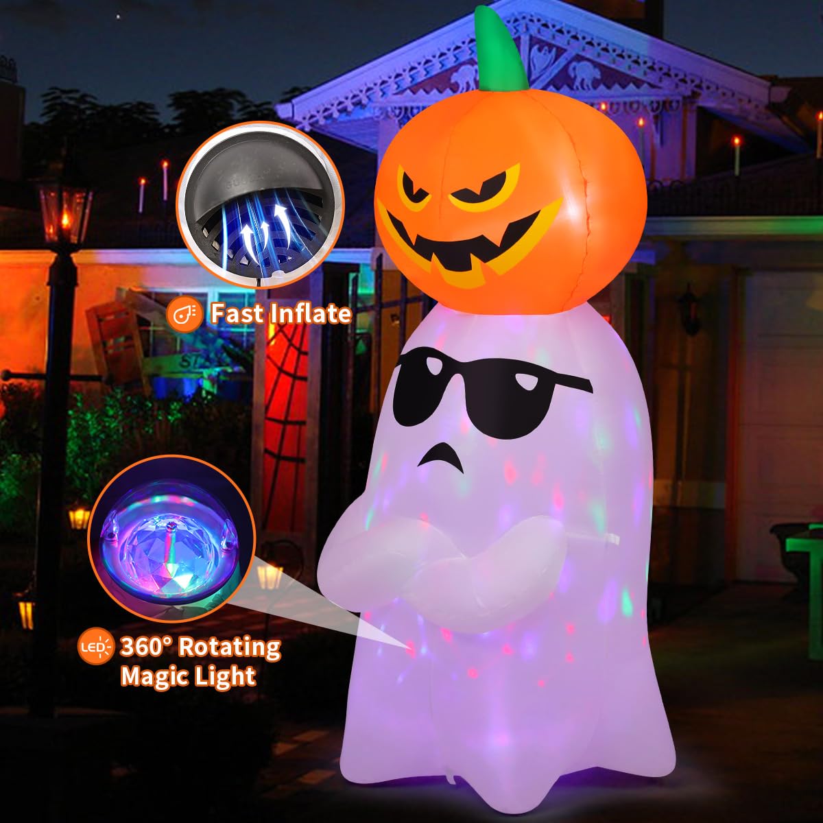 6.2 FT Halloween Inflatables Ghost with Pumpkin E243805