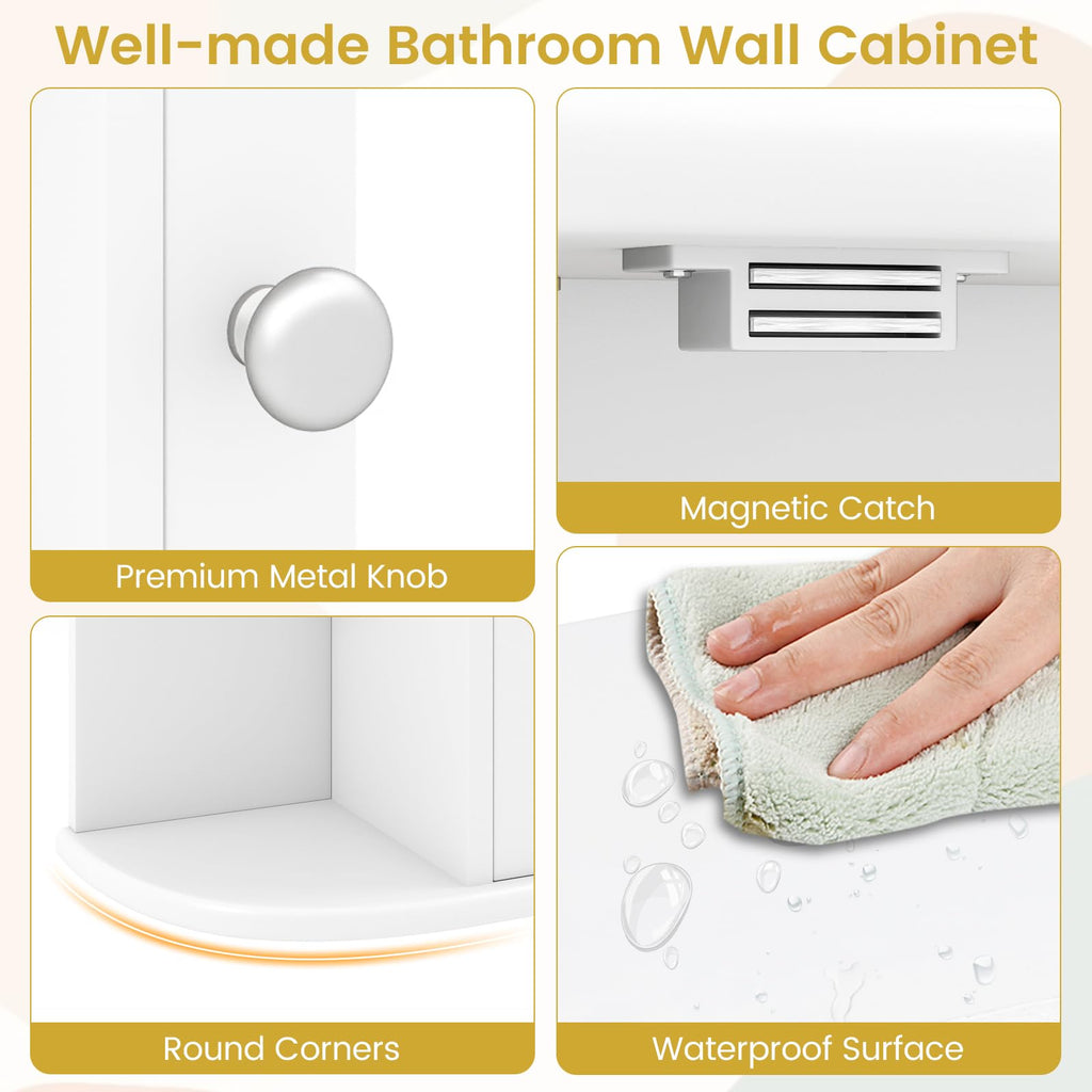 White Wall Mounted Medicine Cabinet with Mirror N3693