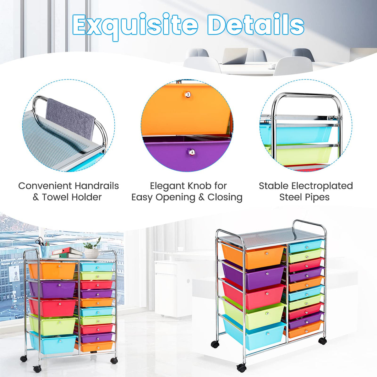 15 Drawer Rolling Storage Cart with Lockable Wheels I683