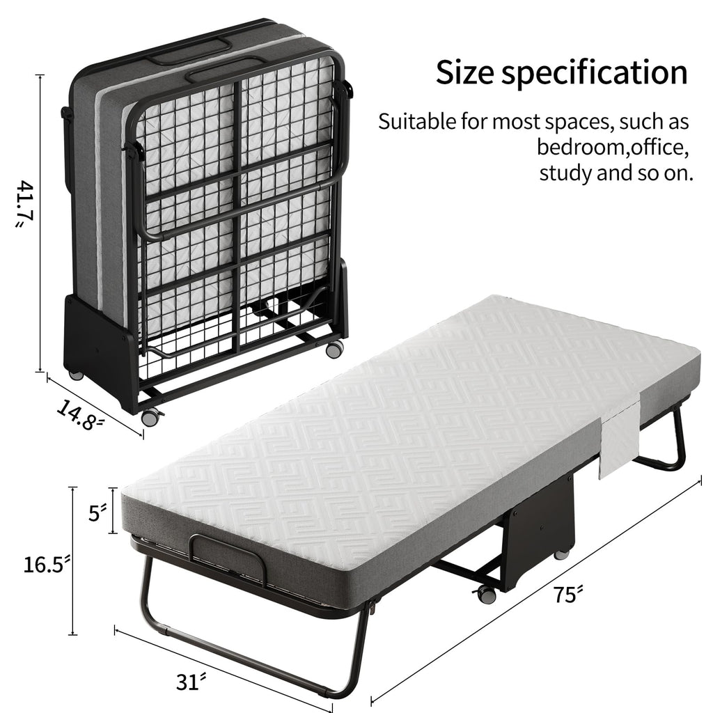 Folding Bed with 5-inch Memory Foam Mattress and Metal Frame T366