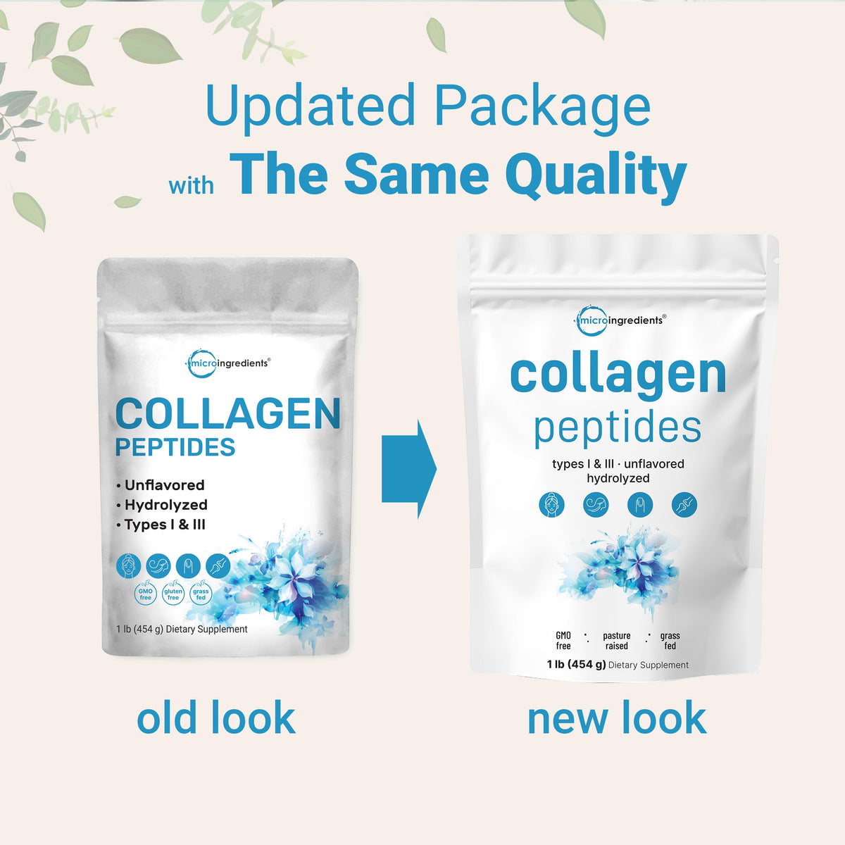 Hydrolyzed Collagen Peptides Powder, 1 lb Unflavored Type I & III W7227