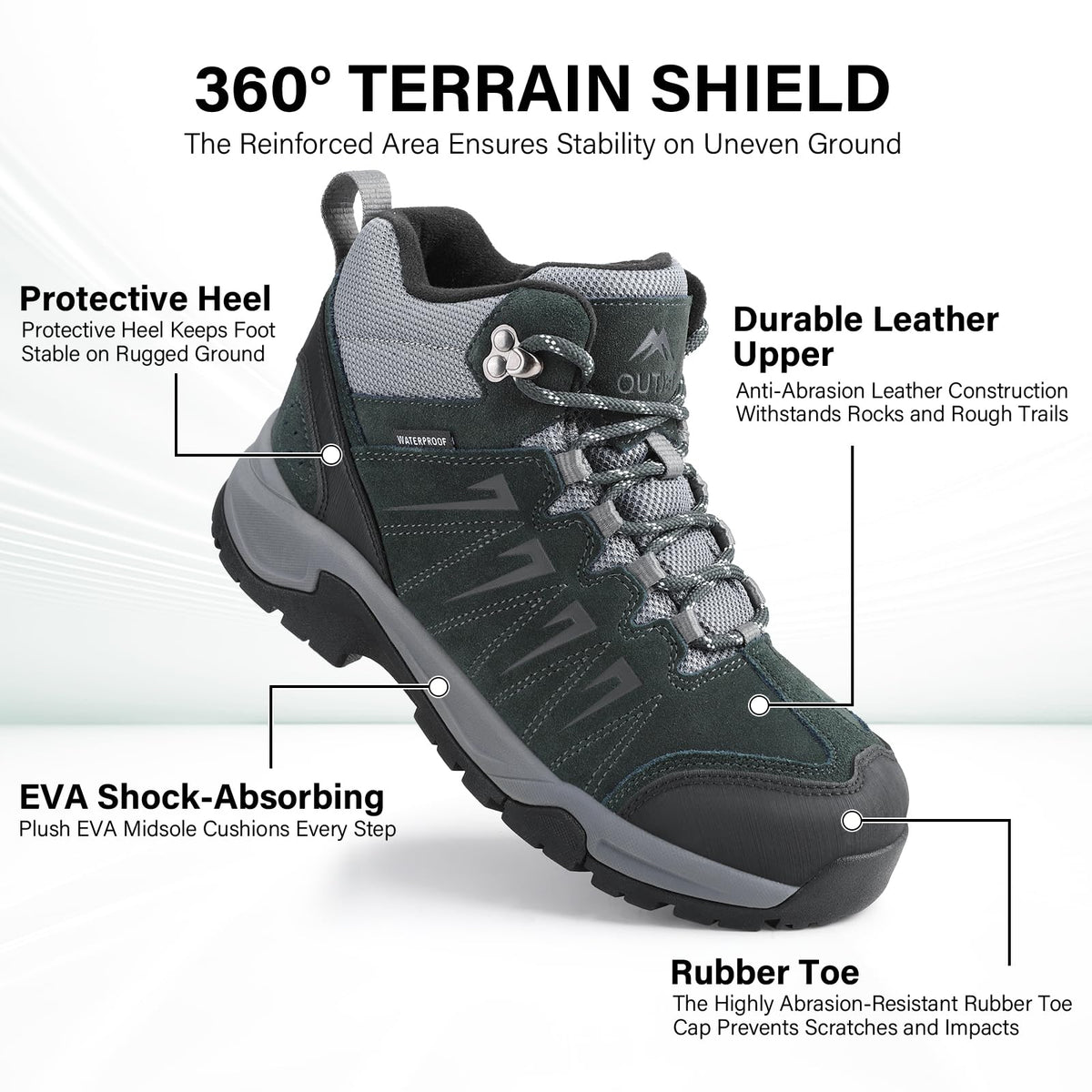 Waterproof Lightweight Leather Mid Ankle Hiking Boots L45200