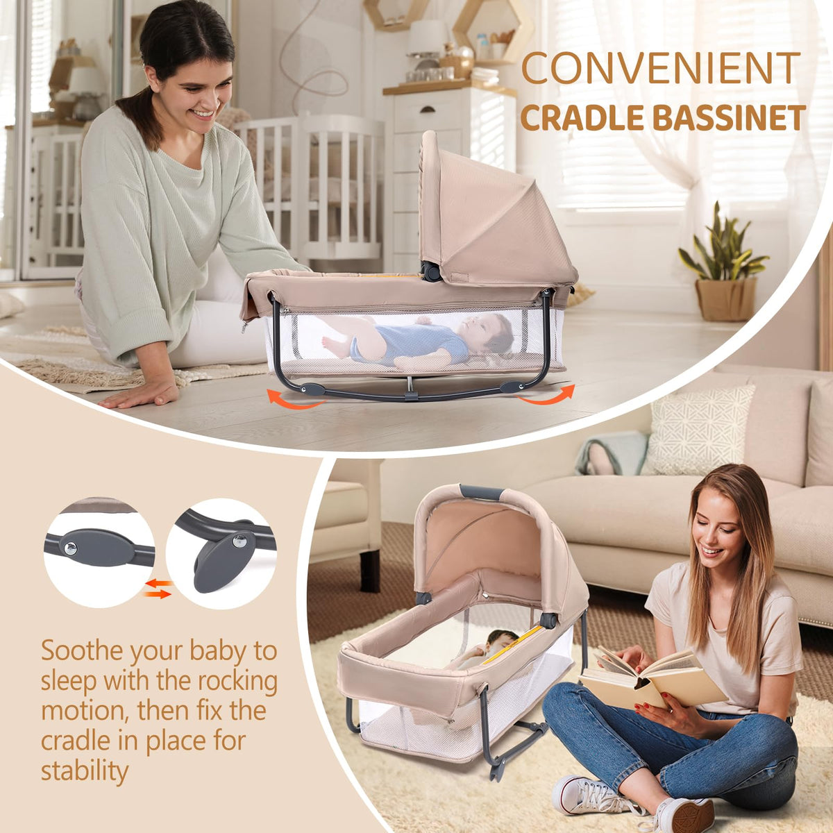 7 in 1 Bedside Bassinet with Changing Table, Storage Shelf, Mattress S943127