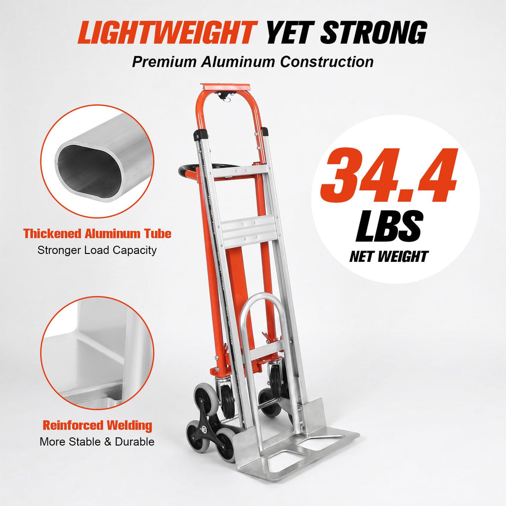 4-in-1 Convertible Stair Climbing Hand Truck, 1000LBS Heavy Duty Folding Aluminum Dolly Cart with Wheels & Handle Q80225