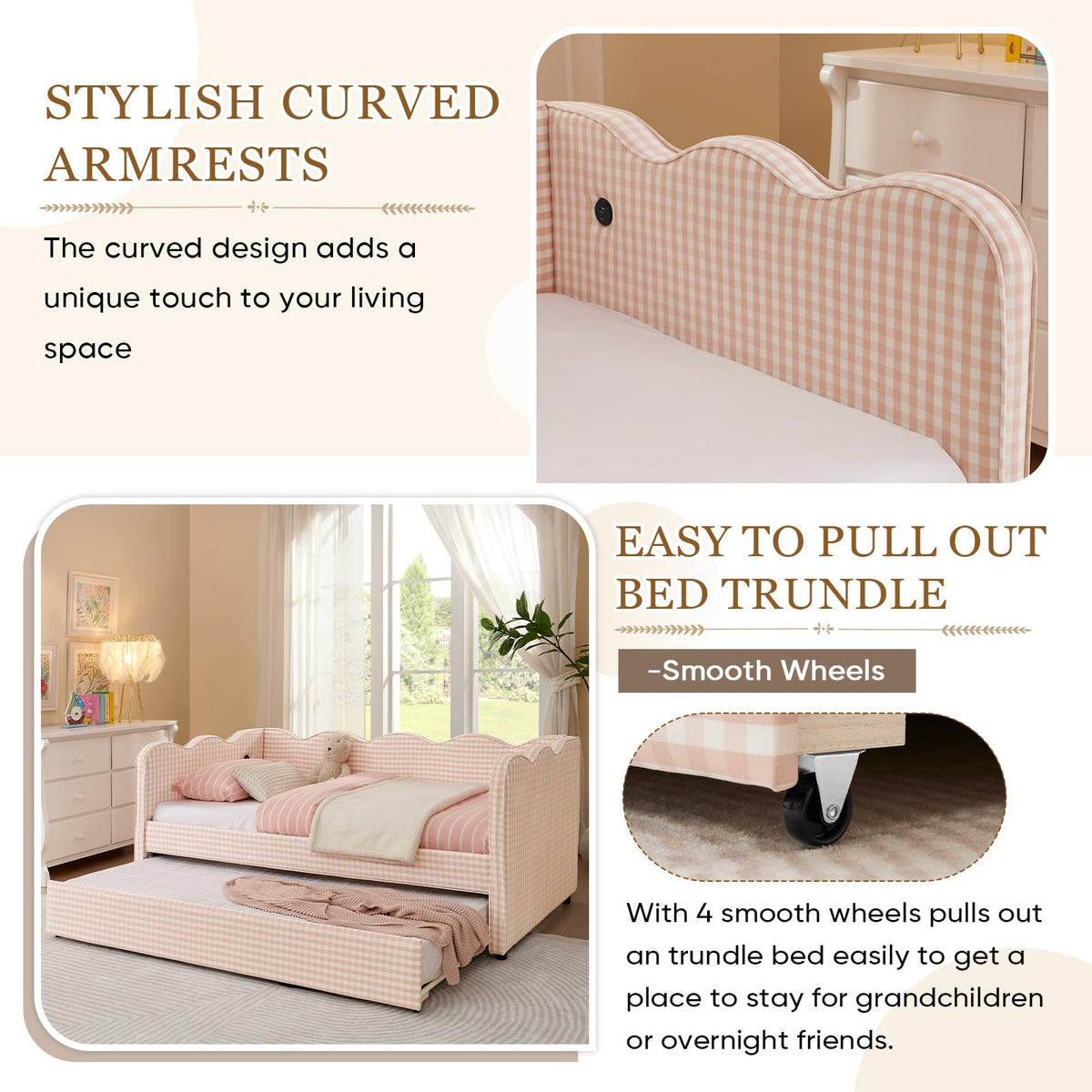 Twin Size Upholstered Daybed with Trundle V7313