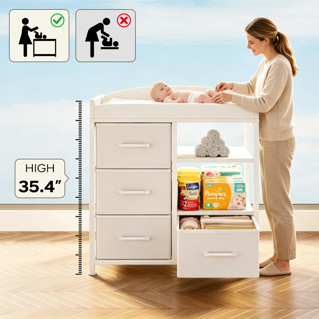 White Baby Changing Table with 4 Drawers and 2 Shelves N31745