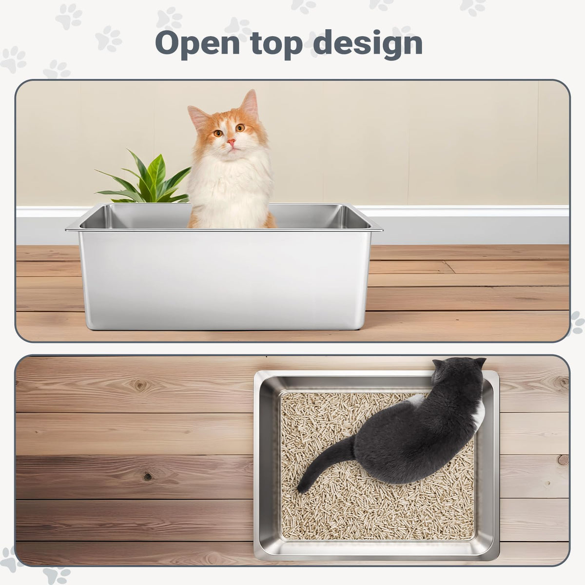 XL Stainless Steel High Sided Cat Litter Box I7028