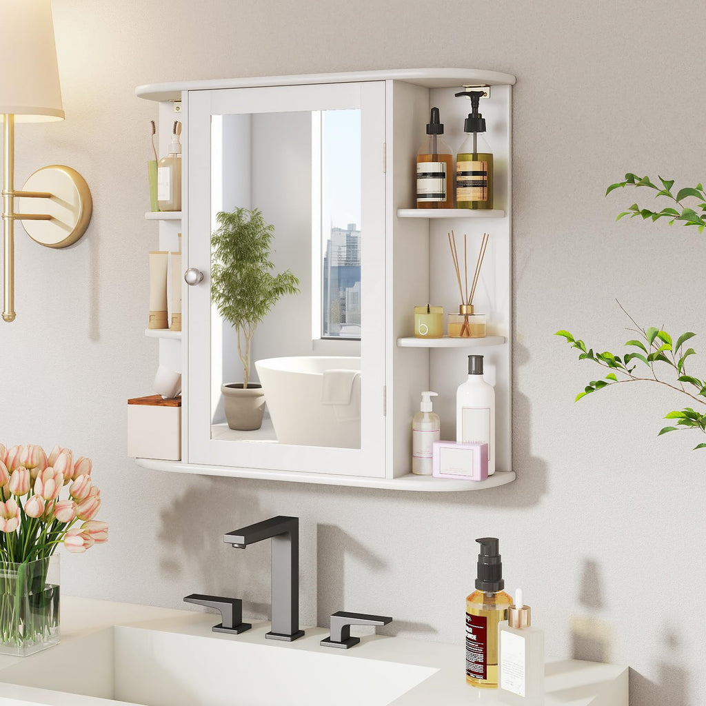 White Wall Mounted Medicine Cabinet with Mirror N3693