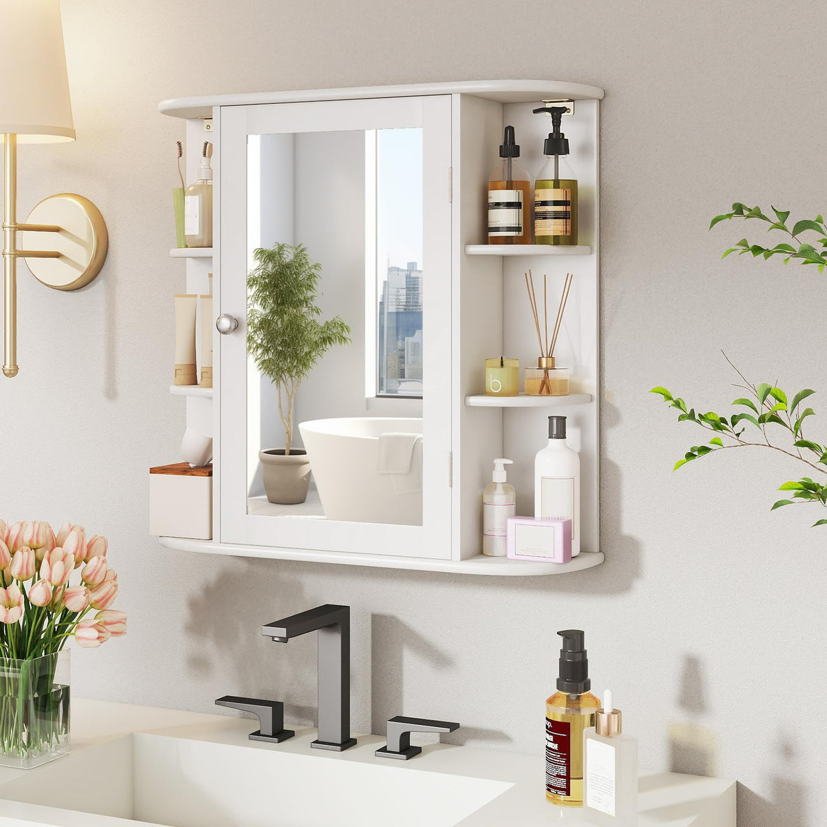 White Wall Mounted Medicine Cabinet with Mirror N3693
