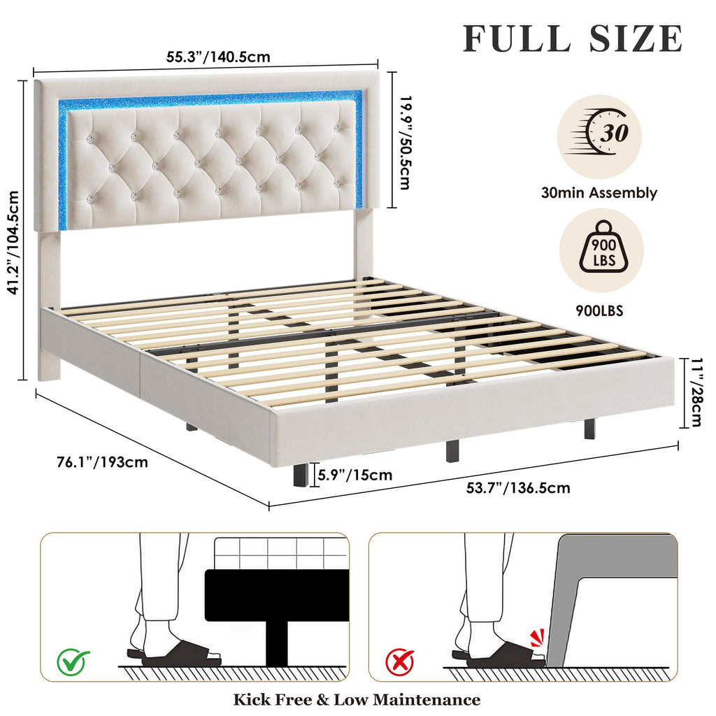 White Full Size Floating Bed Frame Z10318