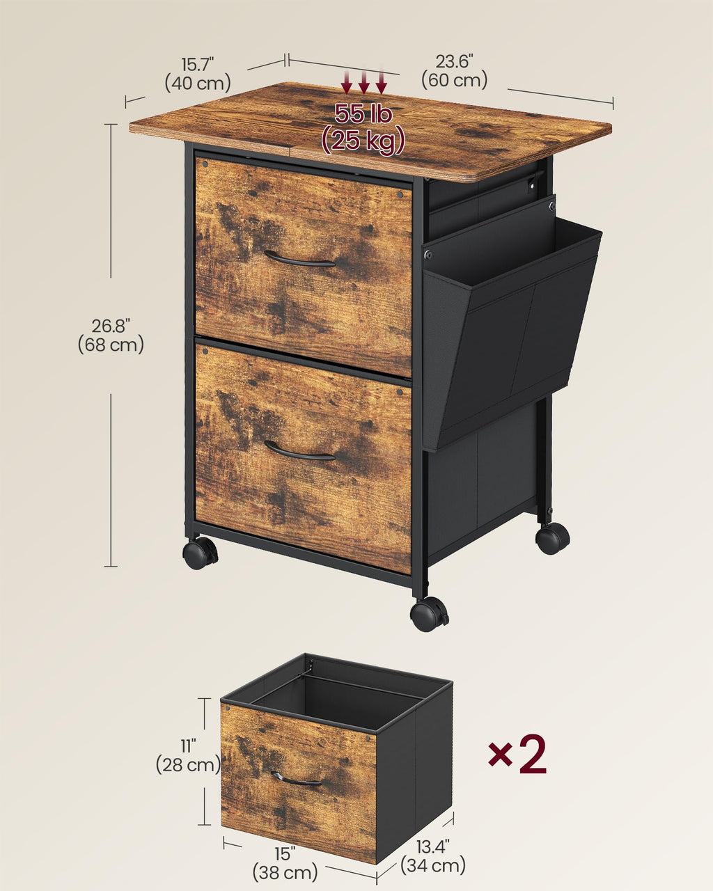2-Drawer File Cabinet with Storage O910