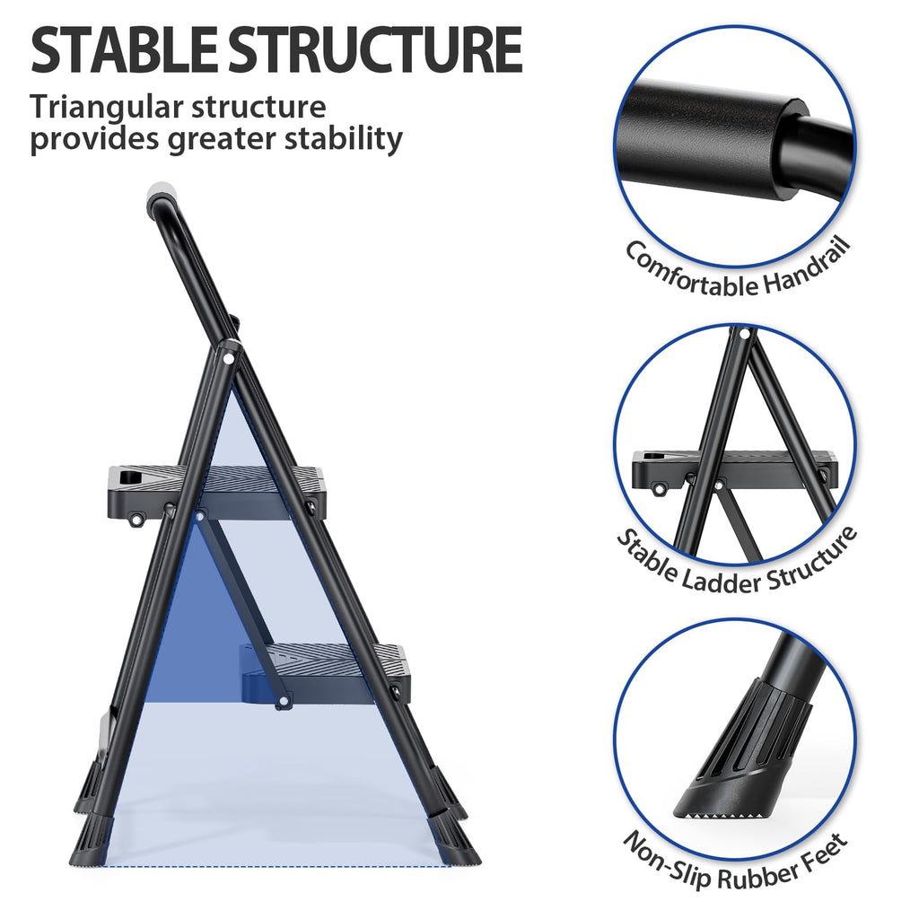 Folding 2 Step Ladder with Anti-Slip Pedals E520