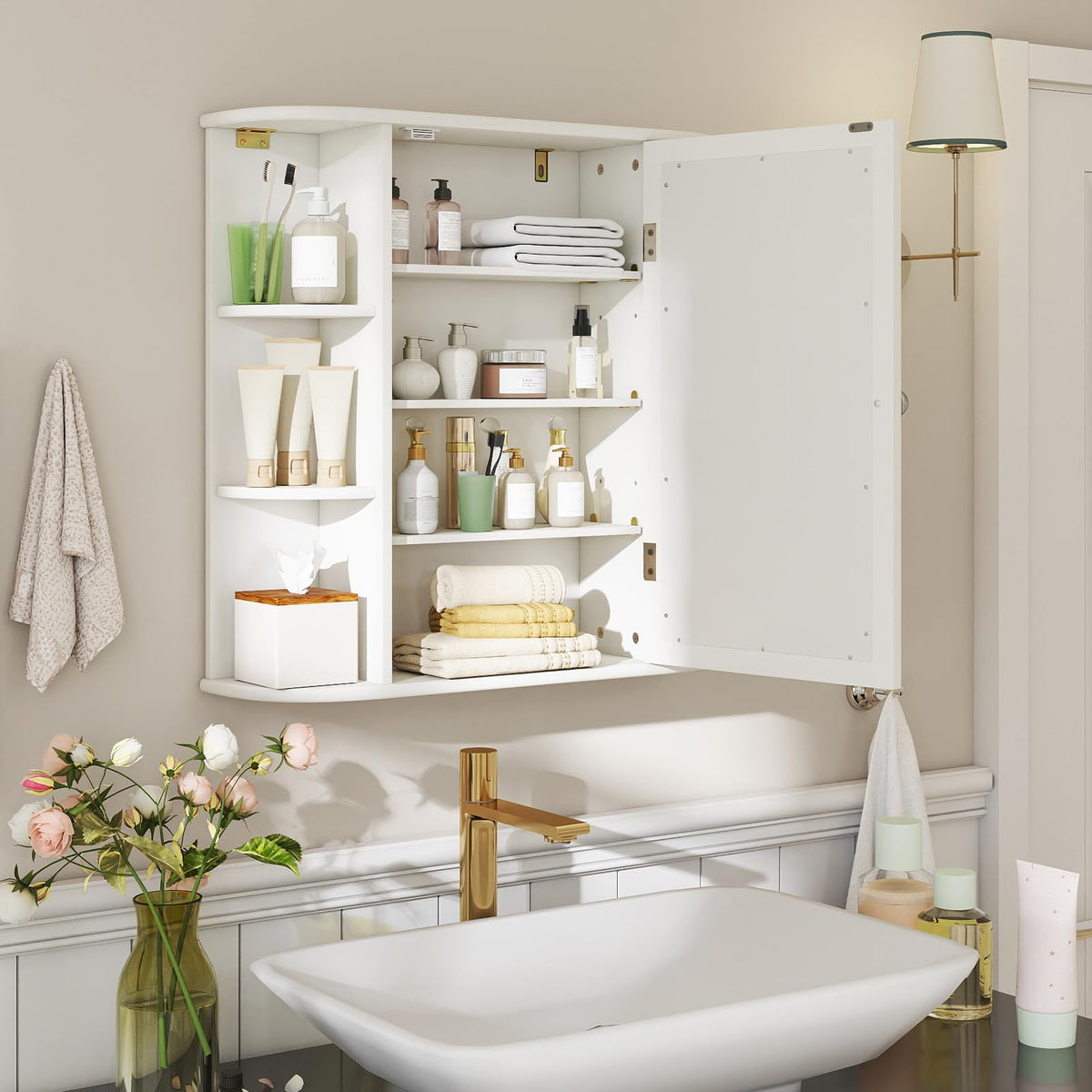 White Wall Mounted Medicine Cabinet with Mirror N3693