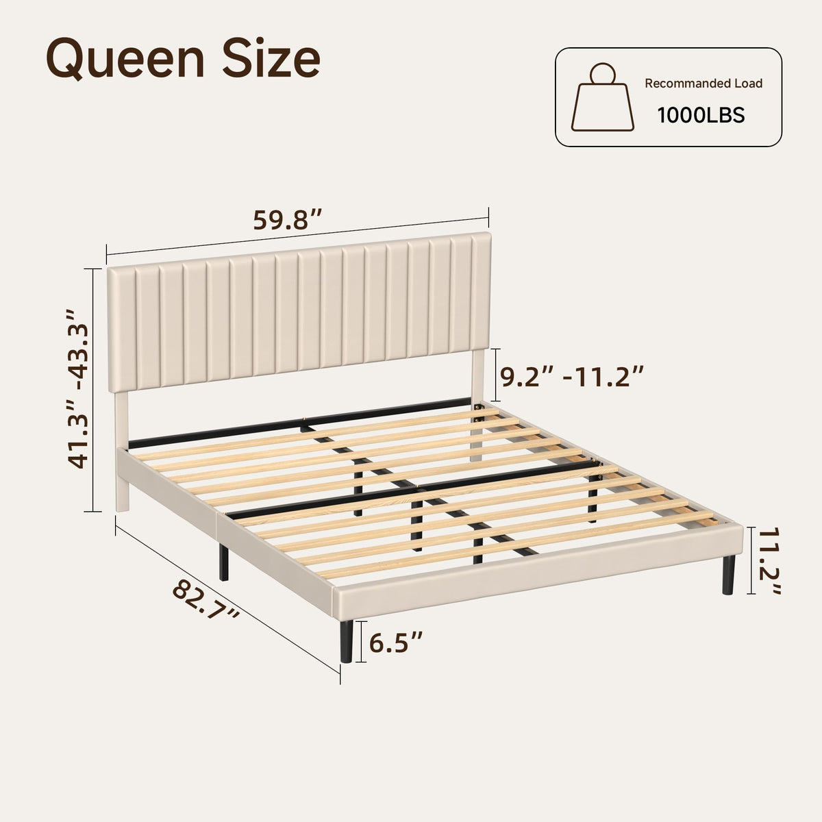 Beige Queen Velvet Bed Frame V5113