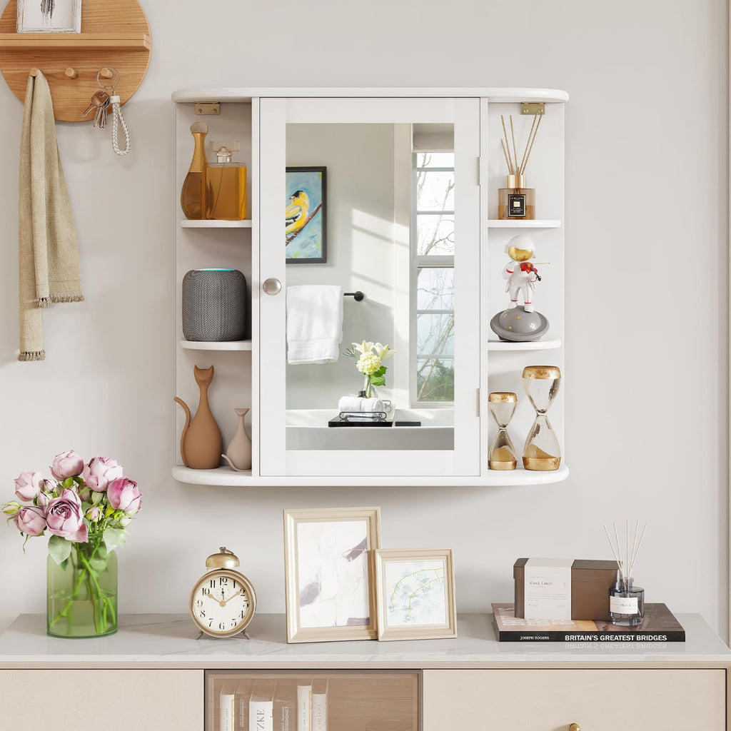 White Wall Mounted Medicine Cabinet with Mirror N3693