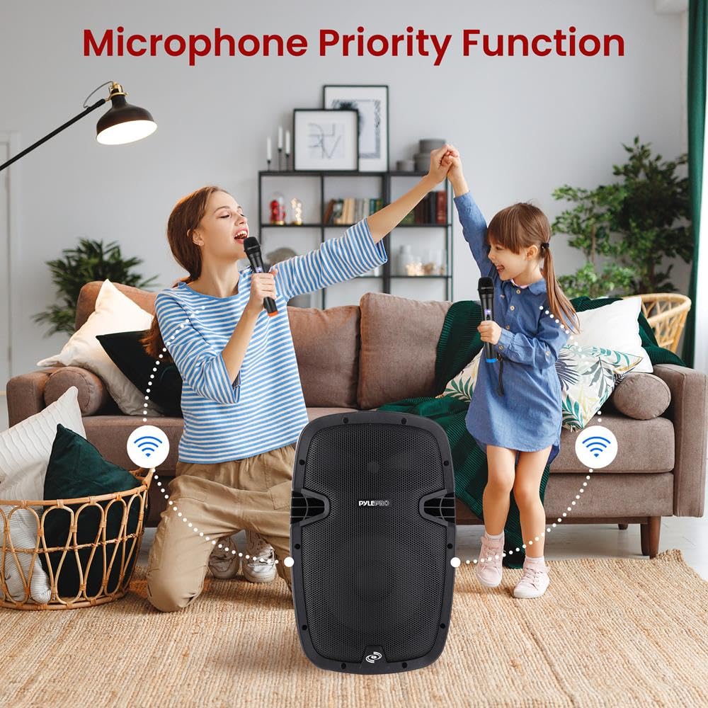 1000W Bluetooth PA System Speakers with 10 Inch Subwoofer and USB, Black O12239