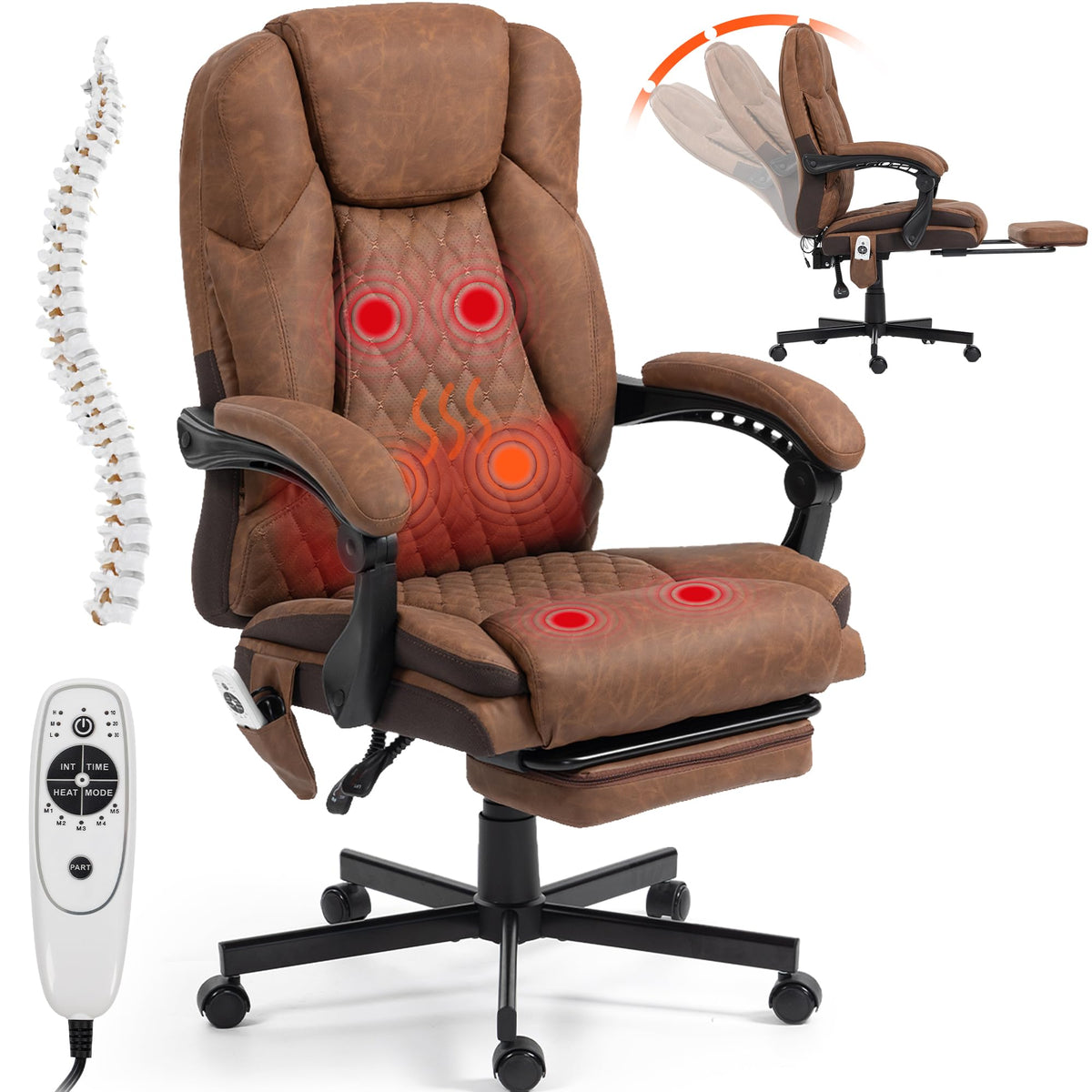 Brown Heated Massage Office Chair with Footrest V7197