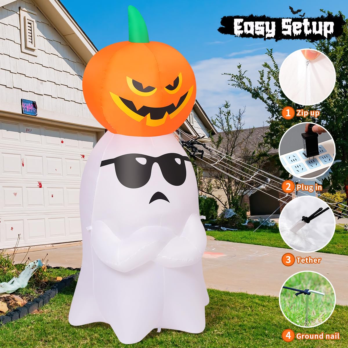 6.2 FT Halloween Inflatables Ghost with Pumpkin E243805