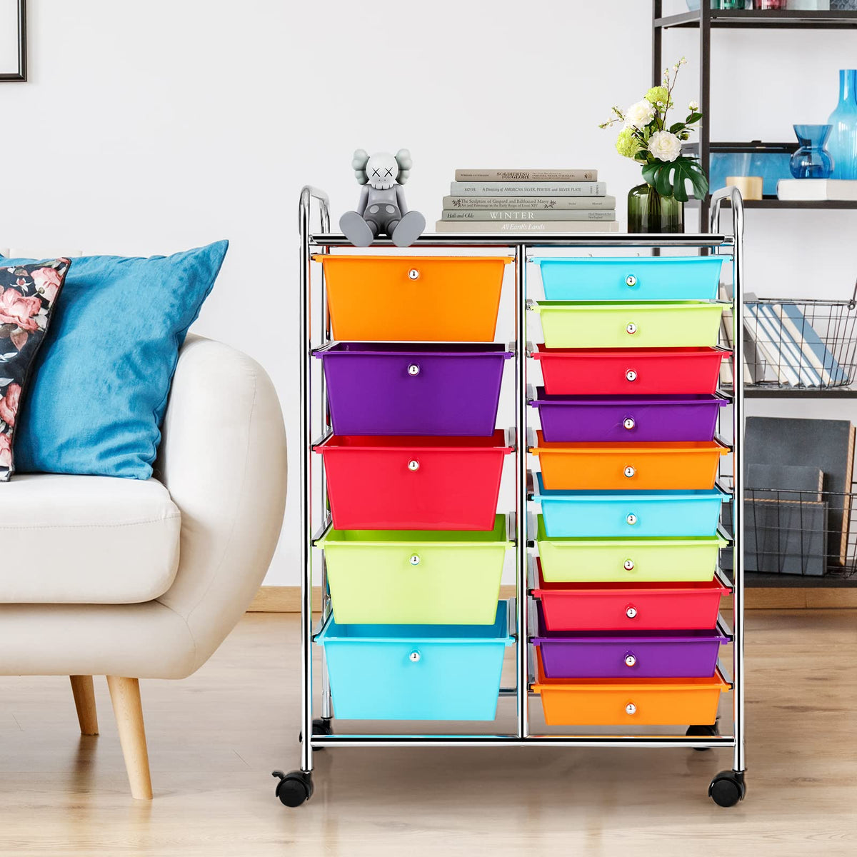 15 Drawer Rolling Storage Cart with Lockable Wheels I683