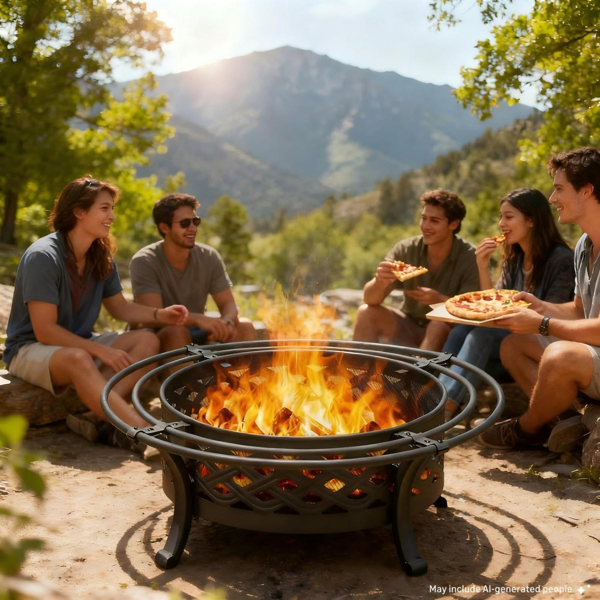 36 Inch Outdoor Fire Pit with Spark Screen Black X980072