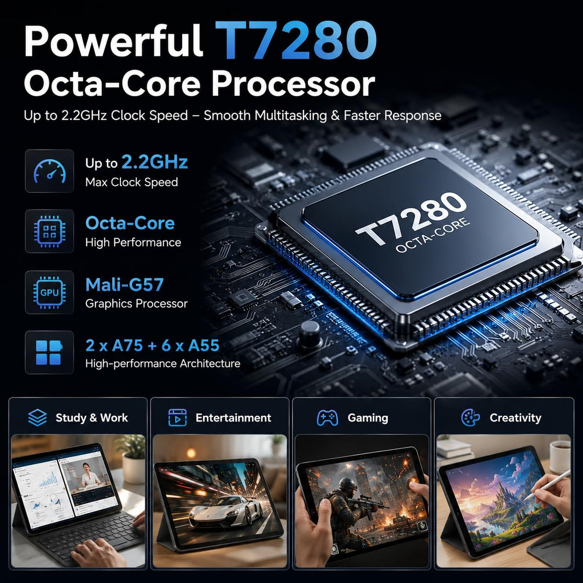 Black 10.1 inch Android 16 Tablet with Keyboard T2921