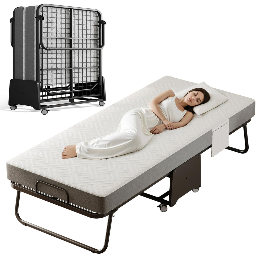 Folding Bed with 5-inch Memory Foam Mattress and Metal Frame T366