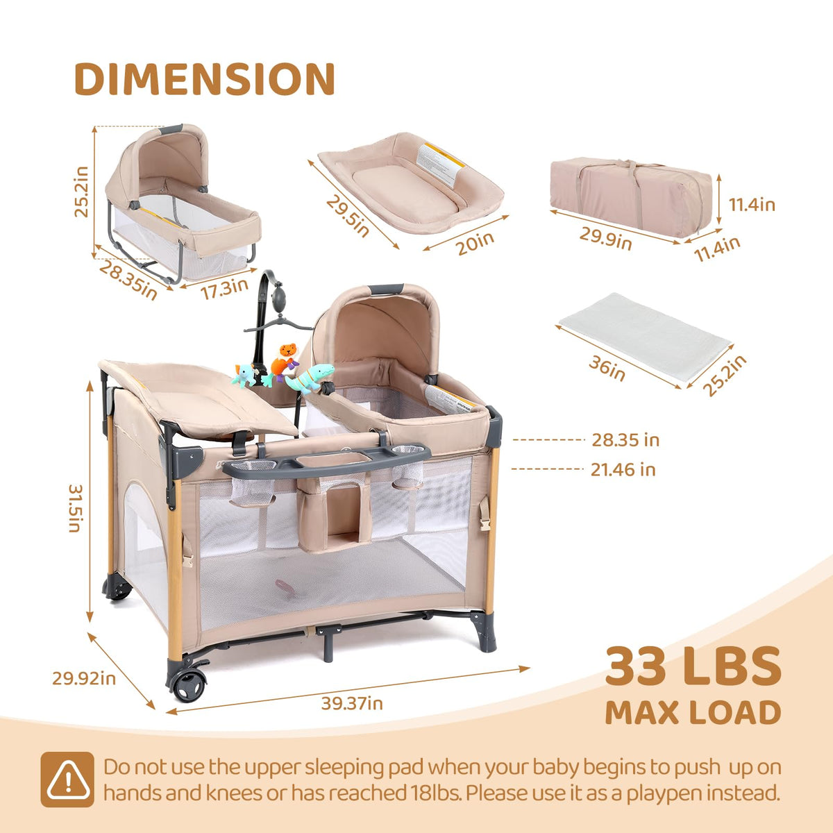 7 in 1 Bedside Bassinet with Changing Table, Storage Shelf, Mattress S943127