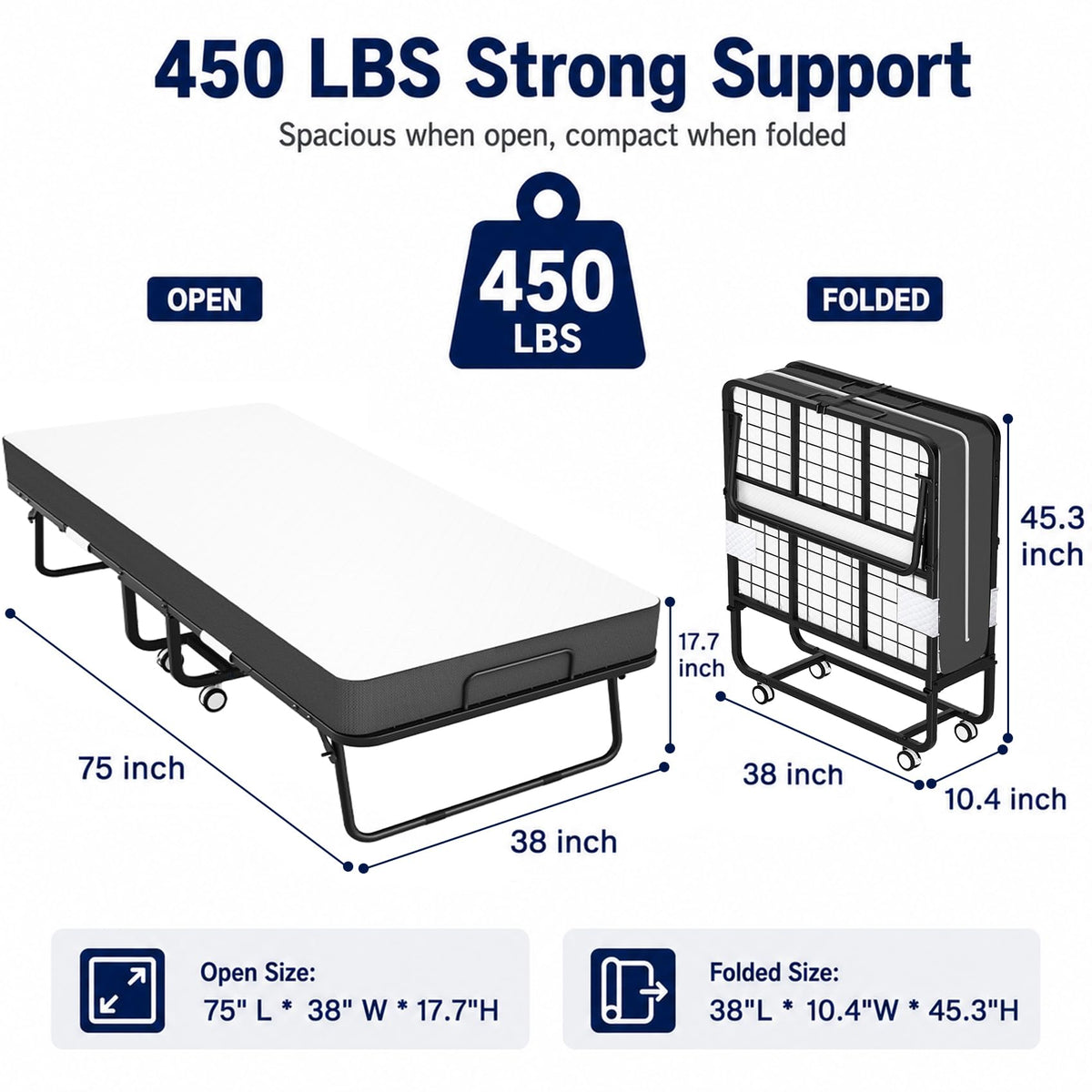 Folding Bed with Mattress Twin 75 x 38 in J31766
