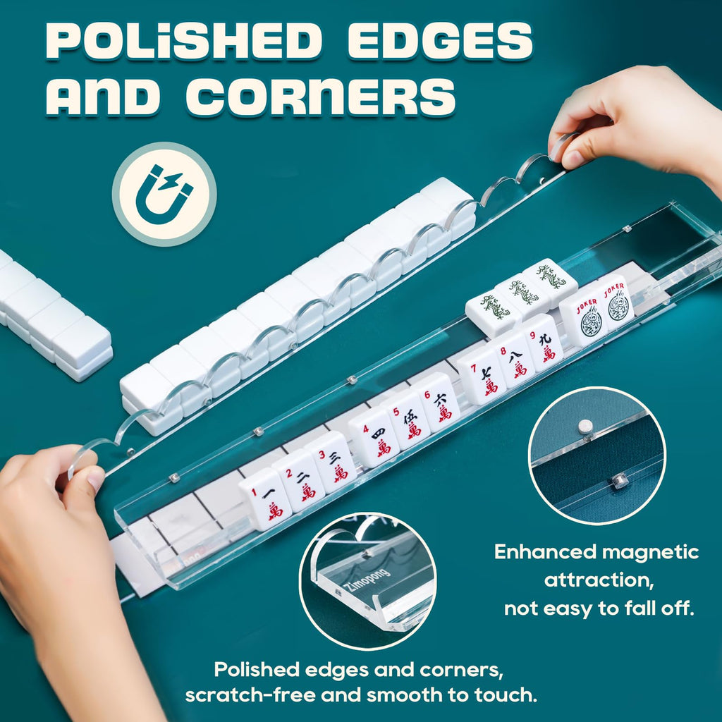 Clear Acrylic 17.5inch Mahjong Racks with Magnetic Pushers, 4 PCS B715334