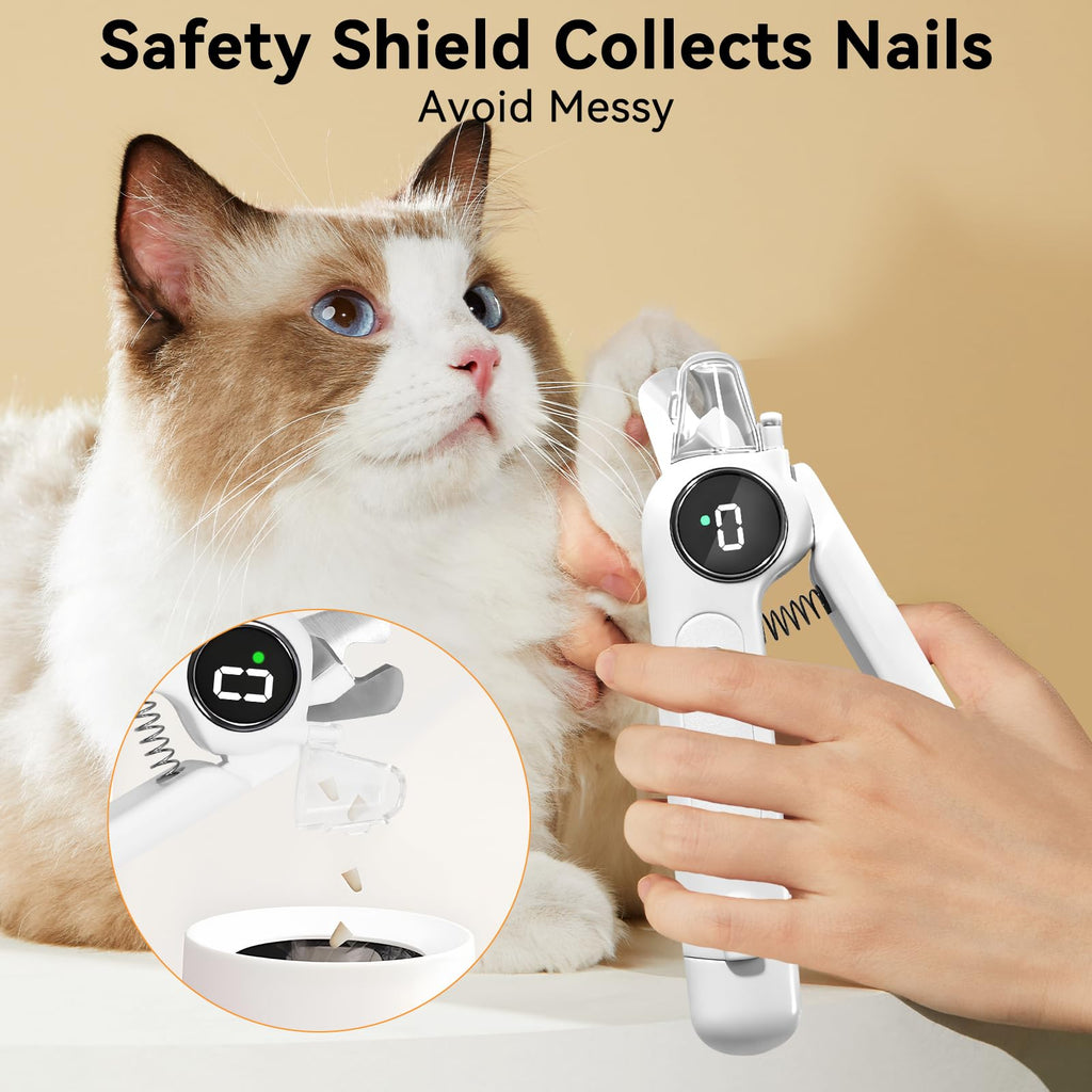 Dog Nails Clippers & Grinders 2in1 Trimmer with LCD Display and LED Lights Cat Claw Nail File with Protective Guard Rechargeable Electric Pet Toenail Silent Grooming Pro P501427