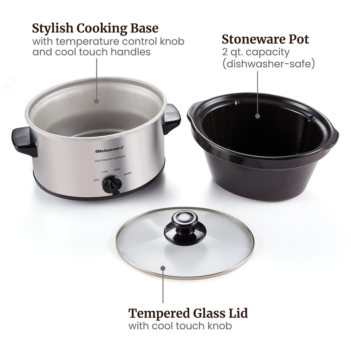 Electric Oval Slow Cooker, 2 Qt, Stainless Steel R305004