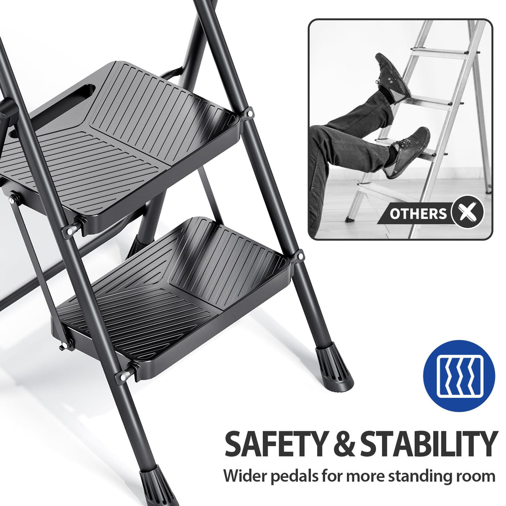 Folding 2 Step Ladder with Anti-Slip Pedals E520