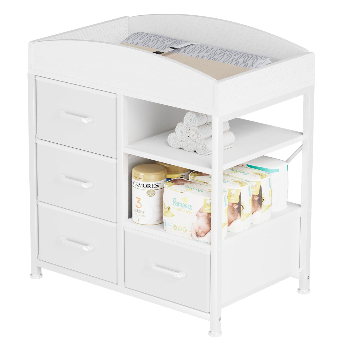 White Baby Changing Table with 4 Drawers and 2 Shelves N31745
