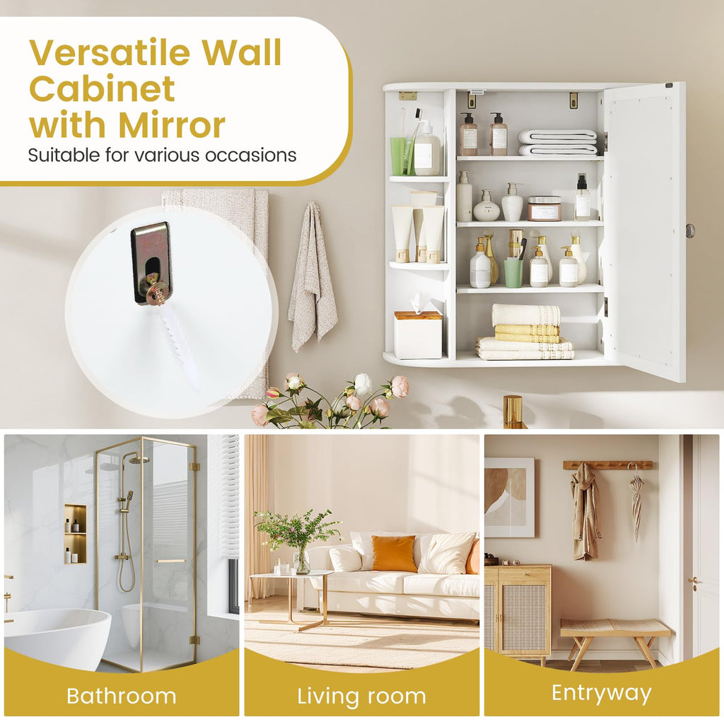 White Wall Mounted Medicine Cabinet with Mirror N3693