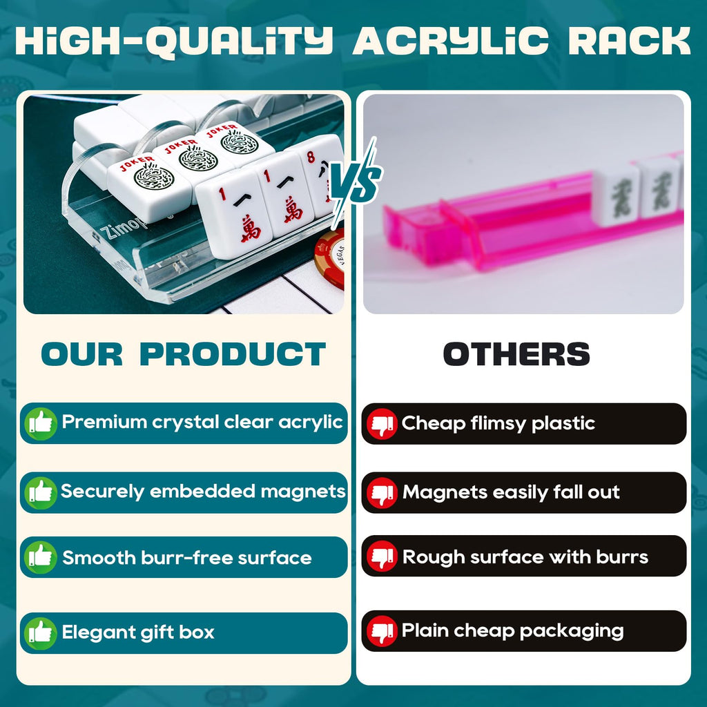 Clear Acrylic 17.5inch Mahjong Racks with Magnetic Pushers, 4 PCS B715334