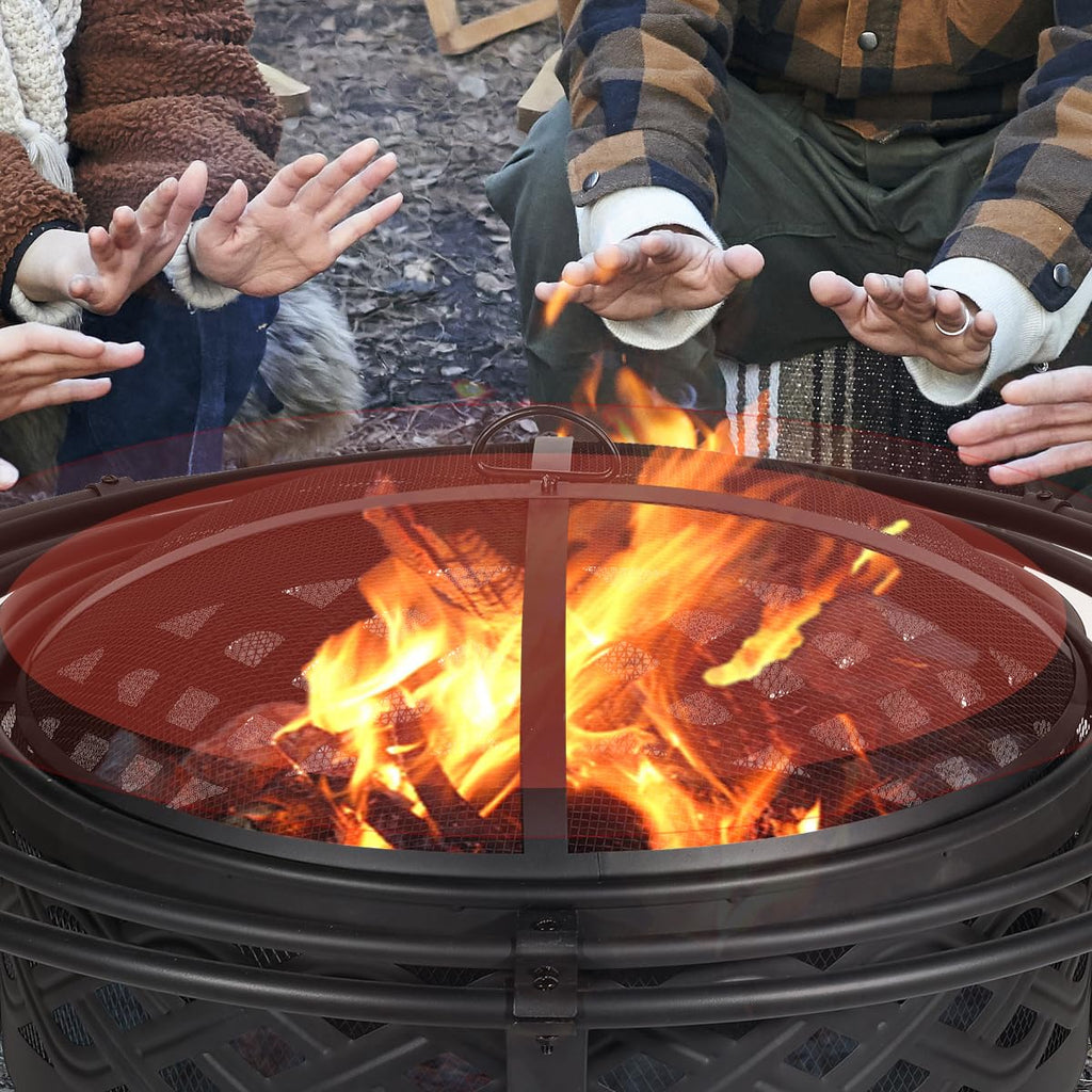 36 Inch Outdoor Fire Pit with Spark Screen Black X980072