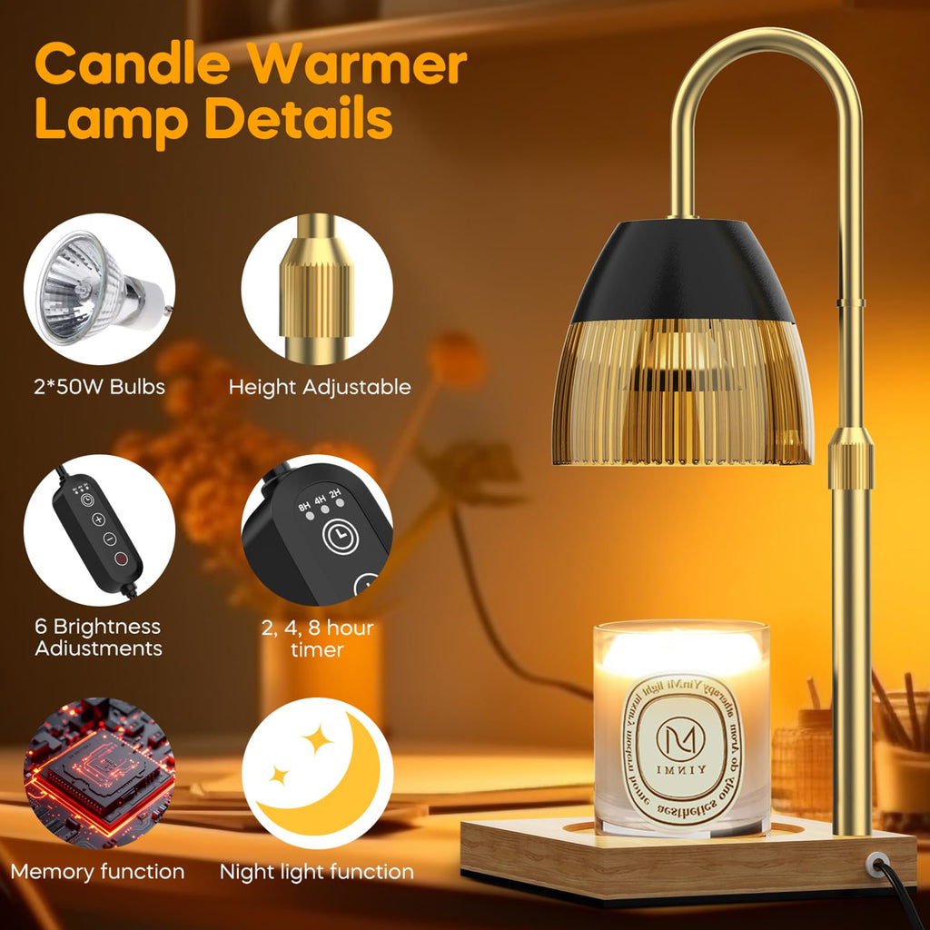 Candle Warmer Lamp with Timer Auto Off, Dimmable Height Adjustable Wax Melting Lamp F844596